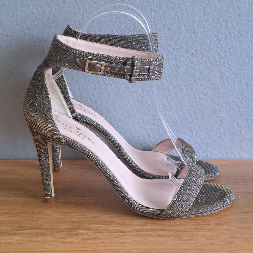 KATE SPADE NEW YORK Womens 6.5 Metallic Leather Isa Sandals Silver Glitter